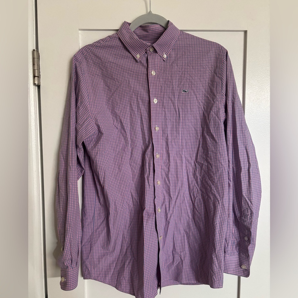 Vineyard Vines Pink Checkered Men's whale Shirt Like New XL